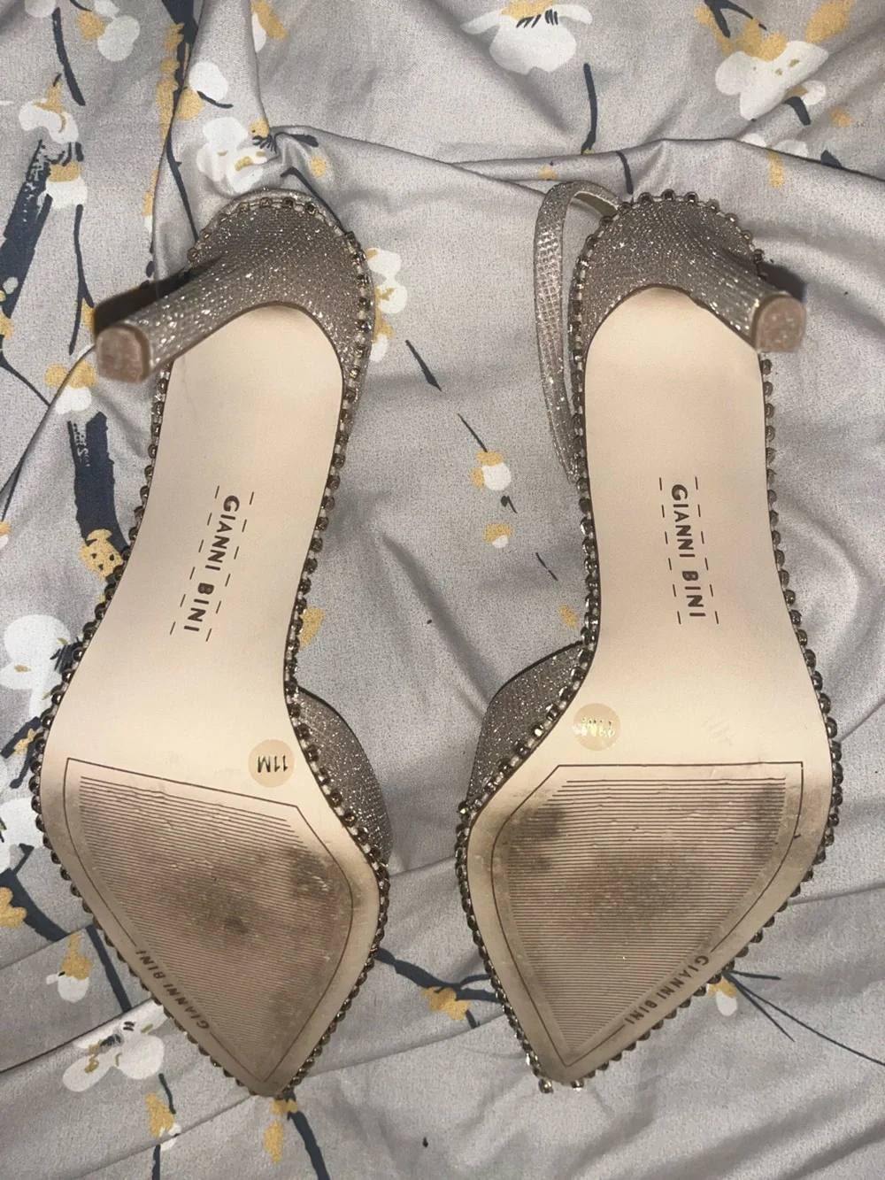 Gianni Bini Metallic Rose Gold Pointed Toe Flats with Crystal Trim